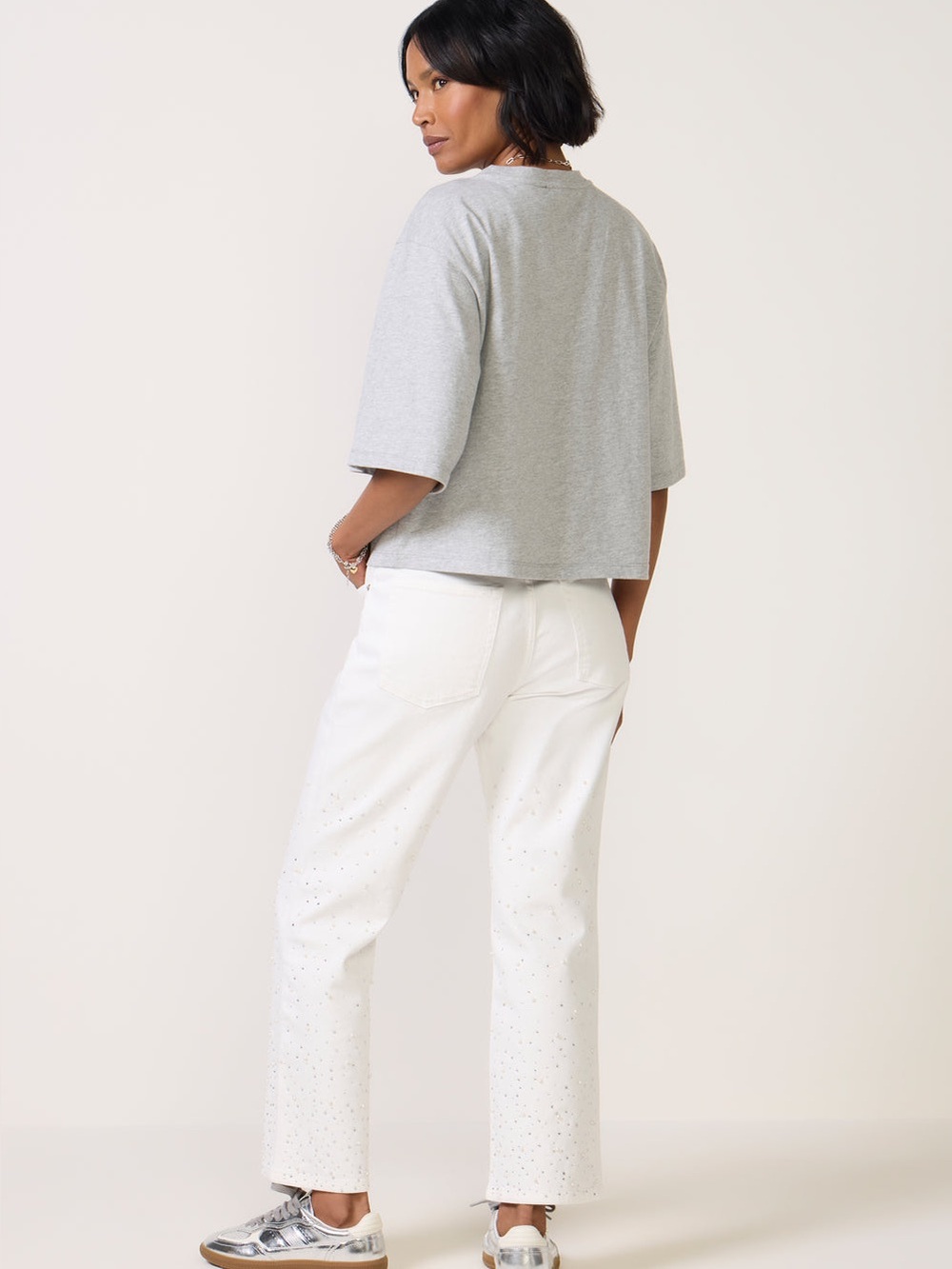 Good American Good Icon Straight Ankle Jeans White Size 8 NWT - Picture 5 of 11